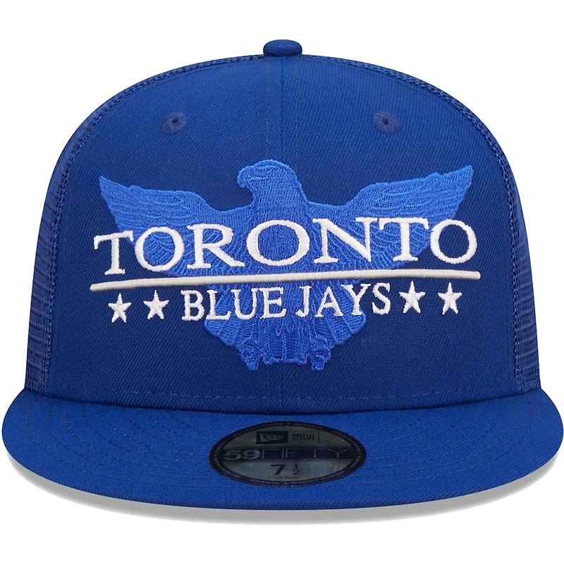 Casquette New Era Royal Toronto Blue Jays Patriot Trucker 9FIFTY Snapback pour homme
