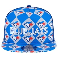 Men's New Era Royal Toronto Blue Jays Seeing Diamonds A-Frame Trucker 9FIFTY Snapback Hat