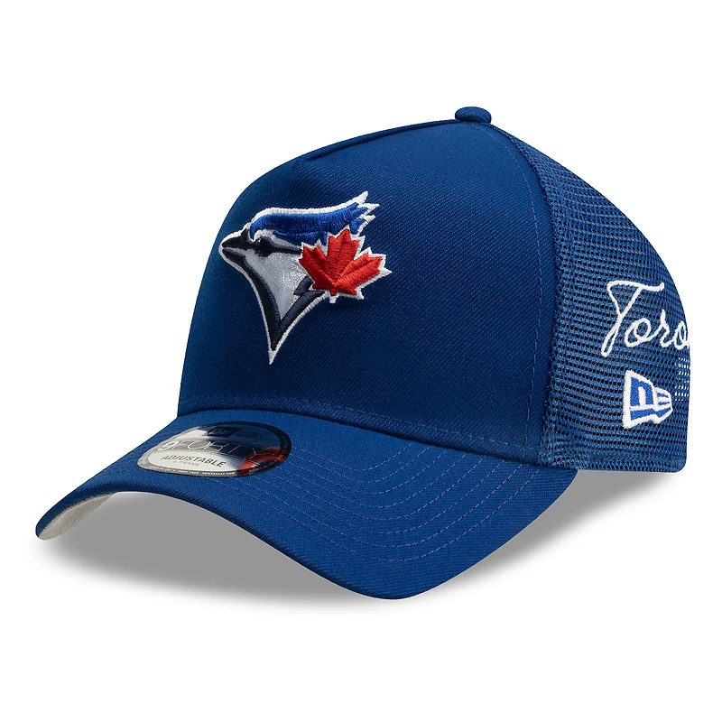 Men's New Era Royal Toronto Blue Jays Side Script 9FORTY A-Frame Trucker Adjustable Hat