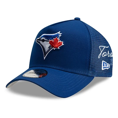 Men's New Era Royal Toronto Blue Jays Side Script 9FORTY A-Frame Trucker Adjustable Hat