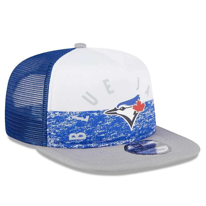 Casquette de camionneur 9FIFTY Snapback en mousse sur le devant en mousse de l'équipe des Blue Jays de Toronto New Era pour hommes, blanc/gris