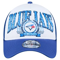 Men's New Era White/Royal Toronto Blue Jays Distressed 9FORTY A-Frame Adjustable Trucker Hat
