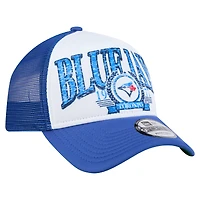 Men's New Era White/Royal Toronto Blue Jays Distressed 9FORTY A-Frame Adjustable Trucker Hat