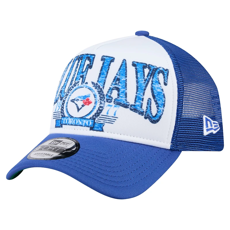 Men's New Era White/Royal Toronto Blue Jays Distressed 9FORTY A-Frame Adjustable Trucker Hat