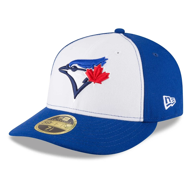 Casquette ajustée New Era blanche pour homme, modèle 59FIFTY, édition spéciale 50e saison des Blue Jays de Toronto, profil bas.