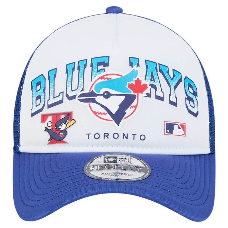 Men's New Era White Toronto Blue Jays Retro Wordmark 9FORTY A-Frame Trucker Adjustable Hat