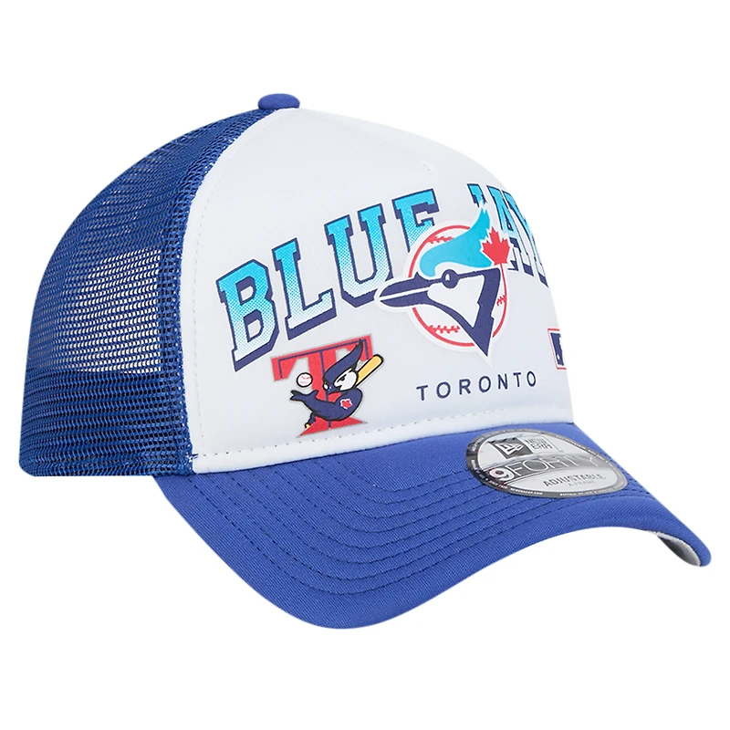 Men's New Era White Toronto Blue Jays Retro Wordmark 9FORTY A-Frame Trucker Adjustable Hat