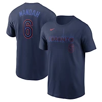 T-shirt avec nom et numéro Nike Alek Manoah pour hommes, bleu marine, Toronto Blue Jays 2024 City Connect