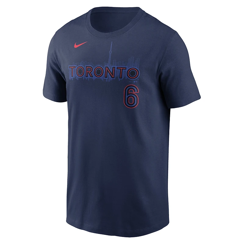 T-shirt avec nom et numéro Nike Alek Manoah pour hommes, bleu marine, Toronto Blue Jays 2024 City Connect