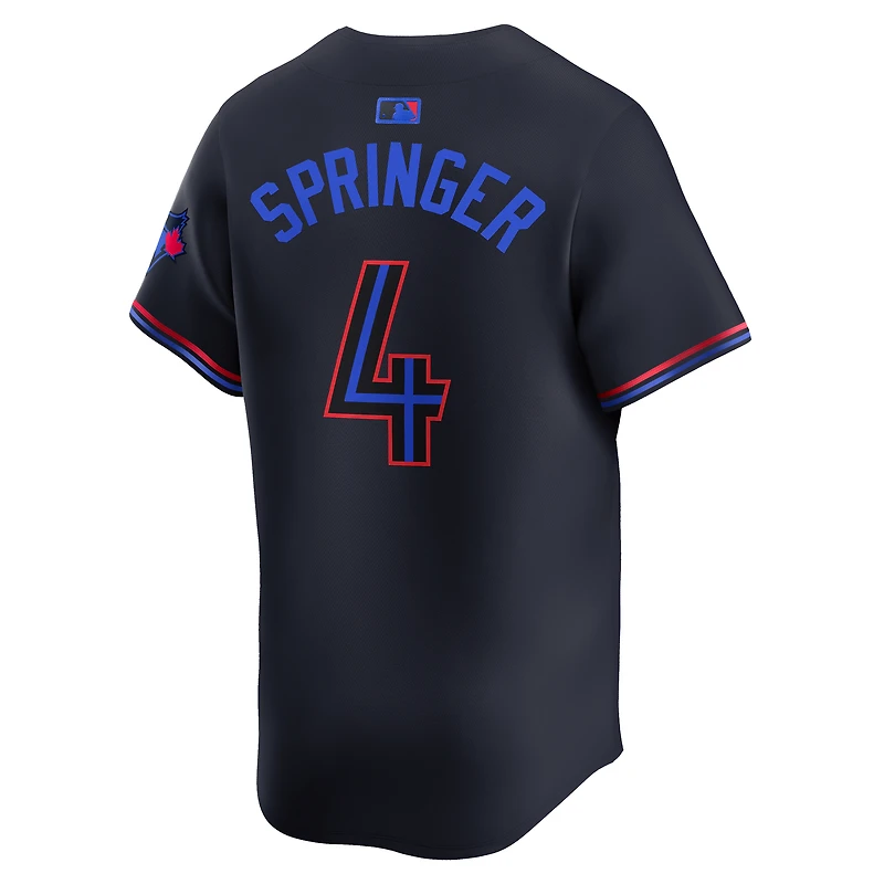 Maillot Nike George Springer bleu marine pour homme, édition limitée City Connect des Blue Jays de Toronto