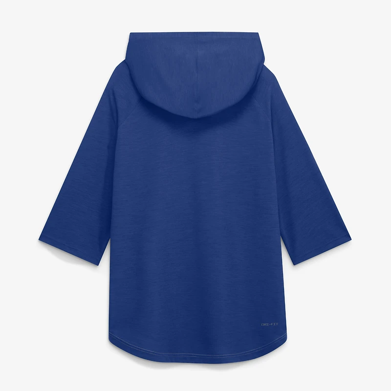 Men's Nike Heather Gray/Royal Toronto Blue Jays Authentic Collection Flux Dri-FIT Raglan 3/4-Sleeve Hooded T-Shirt