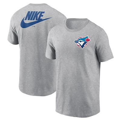 Men's Nike Heather Gray Toronto Blue Jays Cooperstown Collection Large Logo 2-Hit T-Shirt