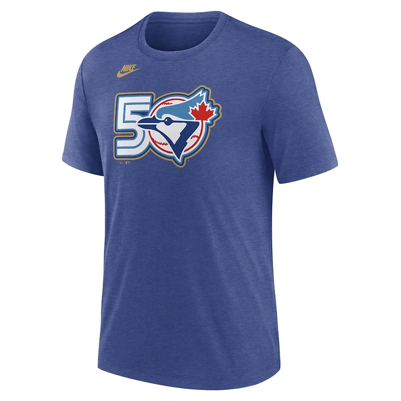 T-shirt Nike Heather Royal Toronto Blue Jays 50e anniversaire pour homme, mélange de trois matières