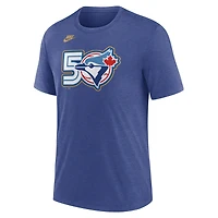 T-shirt Nike Heather Royal Toronto Blue Jays 50e anniversaire pour homme, mélange de trois matières