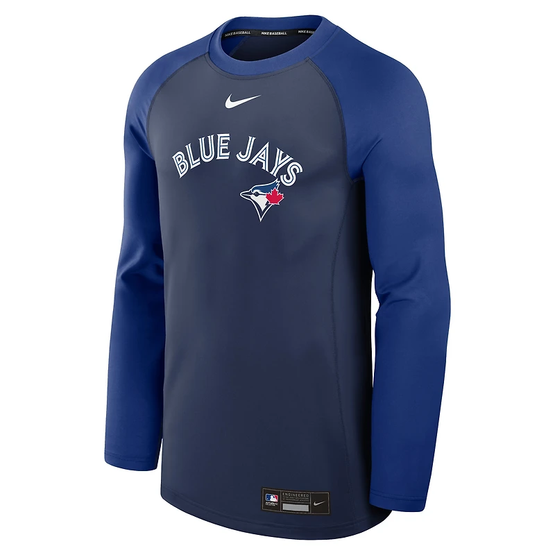 Men's Nike Navy/Royal Toronto Blue Jays Authentic Collection Game Time Raglan Performance Long Sleeve T-Shirt