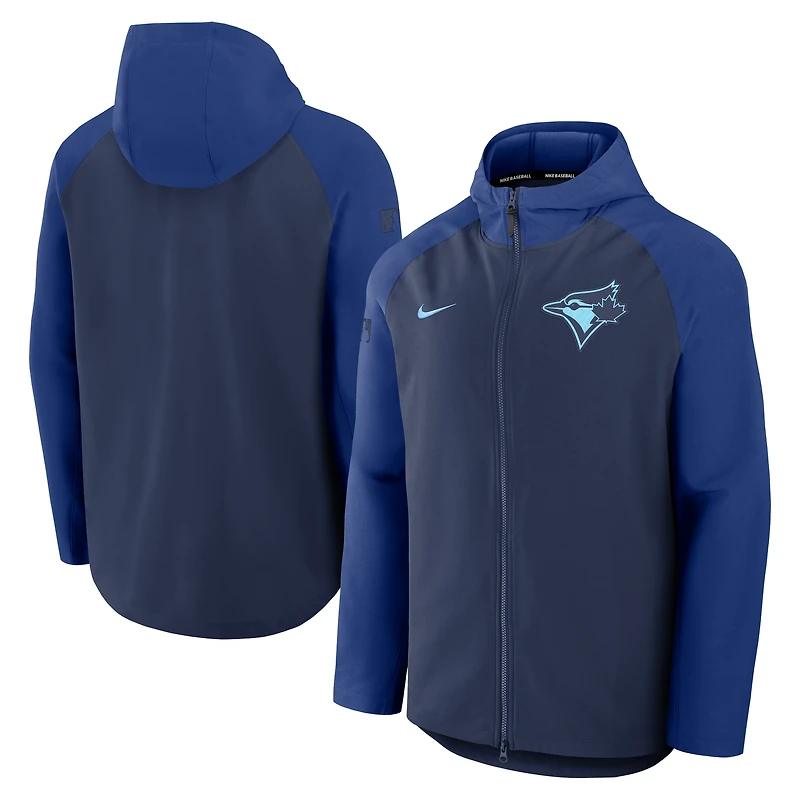 Veste Nike bleu marine/bleu royal Toronto Blue Jays Authentic Collection Raglan Performance entièrement zippée pour homme
