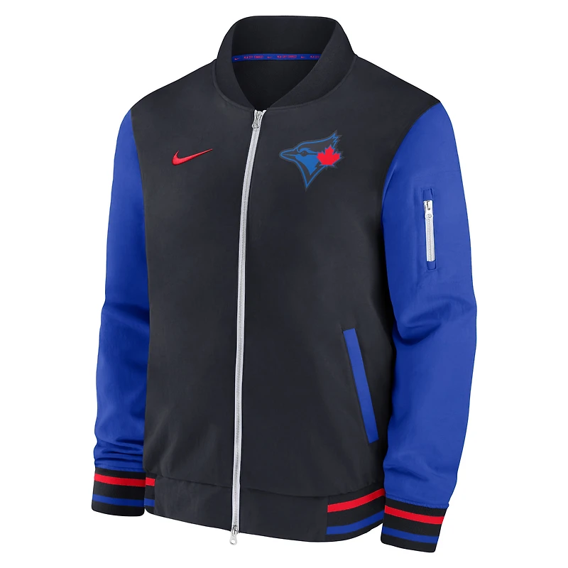 Men's Nike Navy Toronto Blue Jays 2024 City Connect Authentic Collection Game Time Full-Zip Bomber Jacket