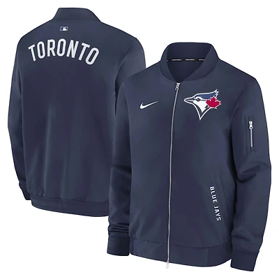 Veste aviateur entièrement zippée Nike bleu marine Toronto Blue Jays Authentic Collection Dugout pour homme
