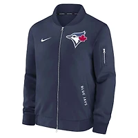 Veste aviateur Nike bleu marine à fermeture éclair intégrale pour homme, collection authentique des Blue Jays de Toronto