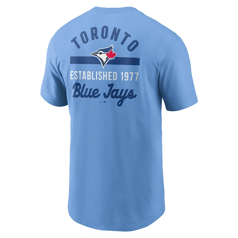 T-shirt Nike Blue Jays de Toronto bleu poudre pour homme, 2 coups sûrs