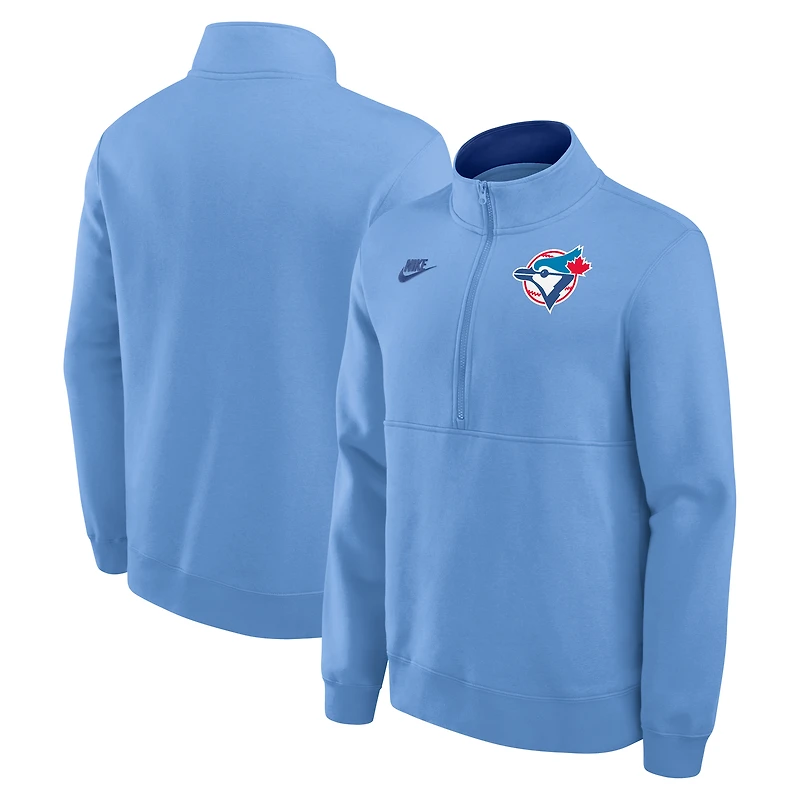 Pull en molleton demi-zippé Nike bleu poudre pour homme des Blue Jays de Toronto la collection Cooperstown
