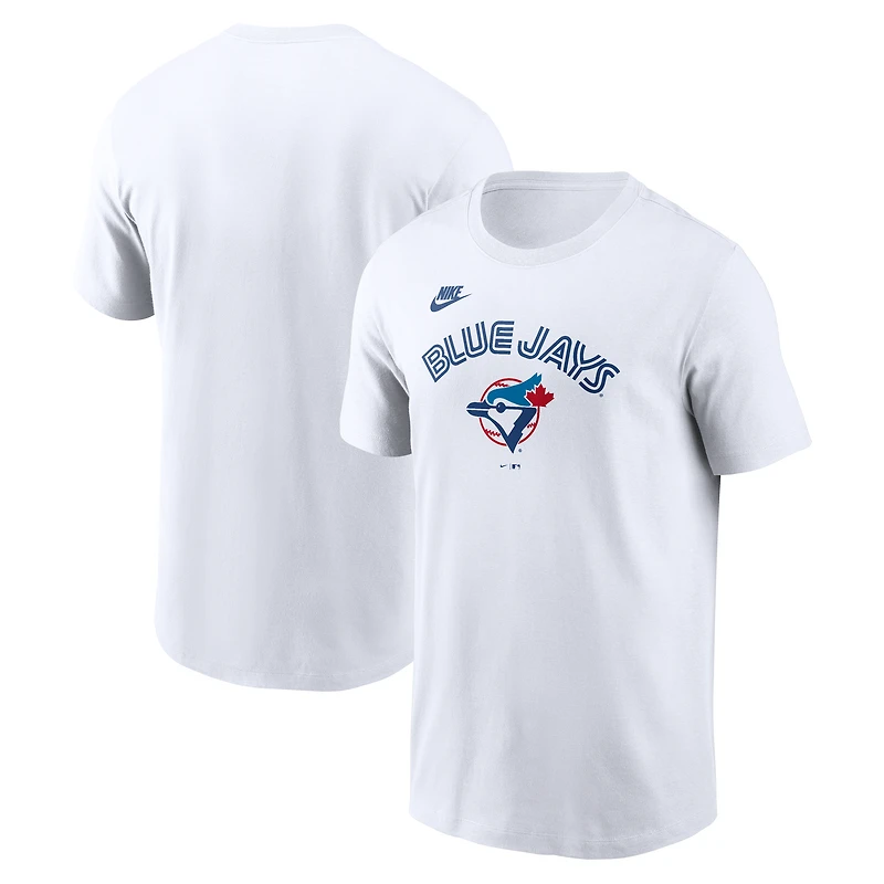 T-shirt Nike blanc pour homme, collection Cooperstown, Blue Jays de Toronto, logo