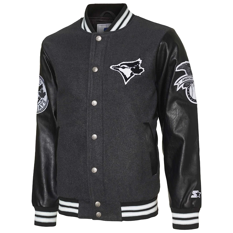 Veste universitaire boutonnée en satin pour hommes Starter noir des Blue Jays de Toronto First Rounder