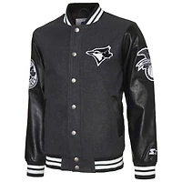 Veste universitaire boutonnée en satin pour hommes Starter noir des Blue Jays de Toronto First Rounder