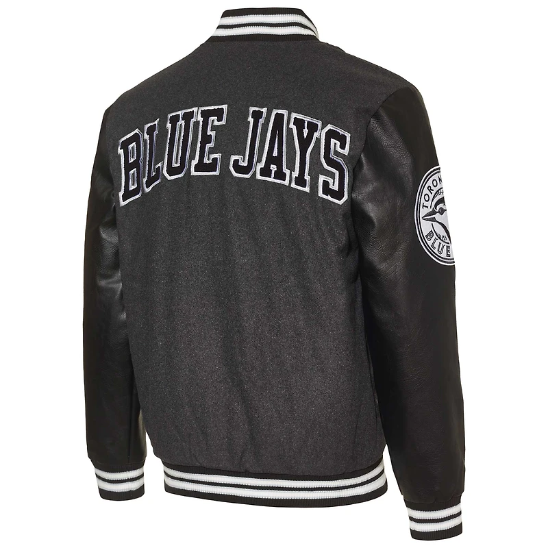 Veste universitaire boutonnée en satin pour hommes Starter noir des Blue Jays de Toronto First Rounder