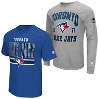Men's Starter  Heather Gray/Royal Toronto Blue Jays Two-Pack Long Sleeve & Short T-Shirt Set