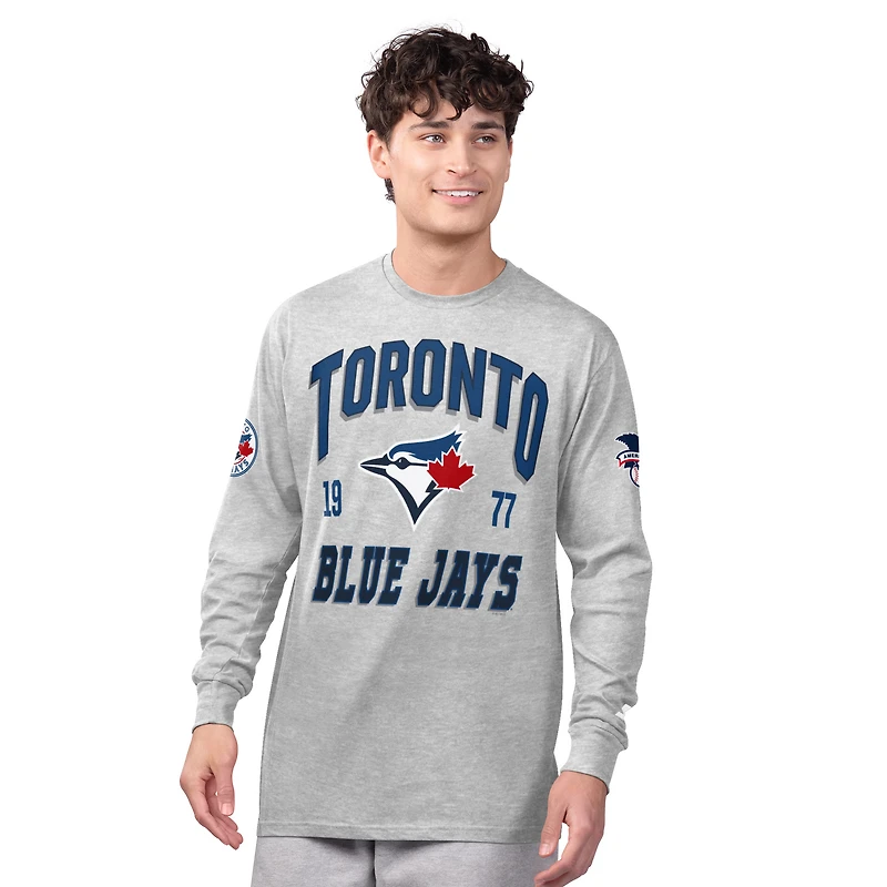 Ensemble de deux t-shirts à manches longues et courtes Starter pour hommes, gris chiné/bleu royal, Blue Jays Toronto