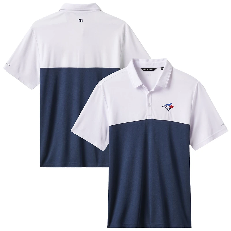 Polo tri-blend blanc/bleu marine TravisMathew pour homme, motif Home Run Leader des Blue Jays de Toronto