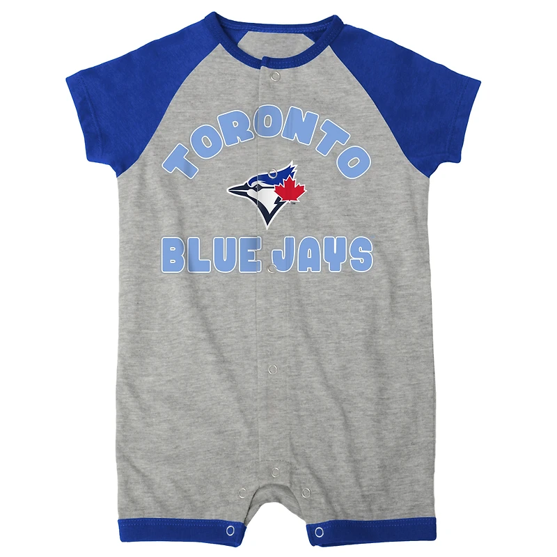 Barboteuse à boutons-pression Raglan Extra Base Hit des Blue Jays de Toronto gris chiné pour nouveau-nés et nourrissons