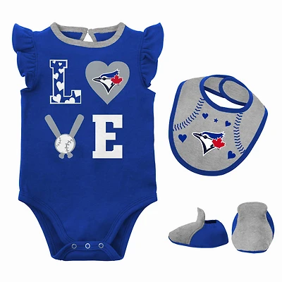 Newborn & Infant Royal/Heather Gray Toronto Blue Jays Three-Piece Love of Baseball Bib Bodysuit Booties Set