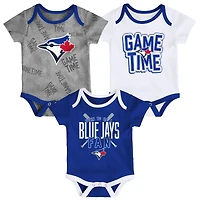Newborn & Infant Toronto Blue Jays Royal/White/Heathered Gray Game Time Three-Piece Bodysuit Set