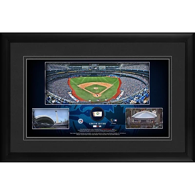 Collage panoramique encadré des Blue Jays de Toronto (10" x 18") avec une balle de baseball utilisée lors du match - Édition limitée à 500 exemplaires