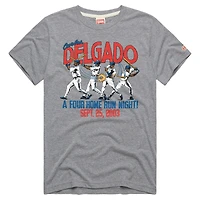 T-shirt unisexe Hommage à Carlos Delgado, gris, Toronto Blue Jays, soirée quatre coups de circuit ! Mélange trois matières