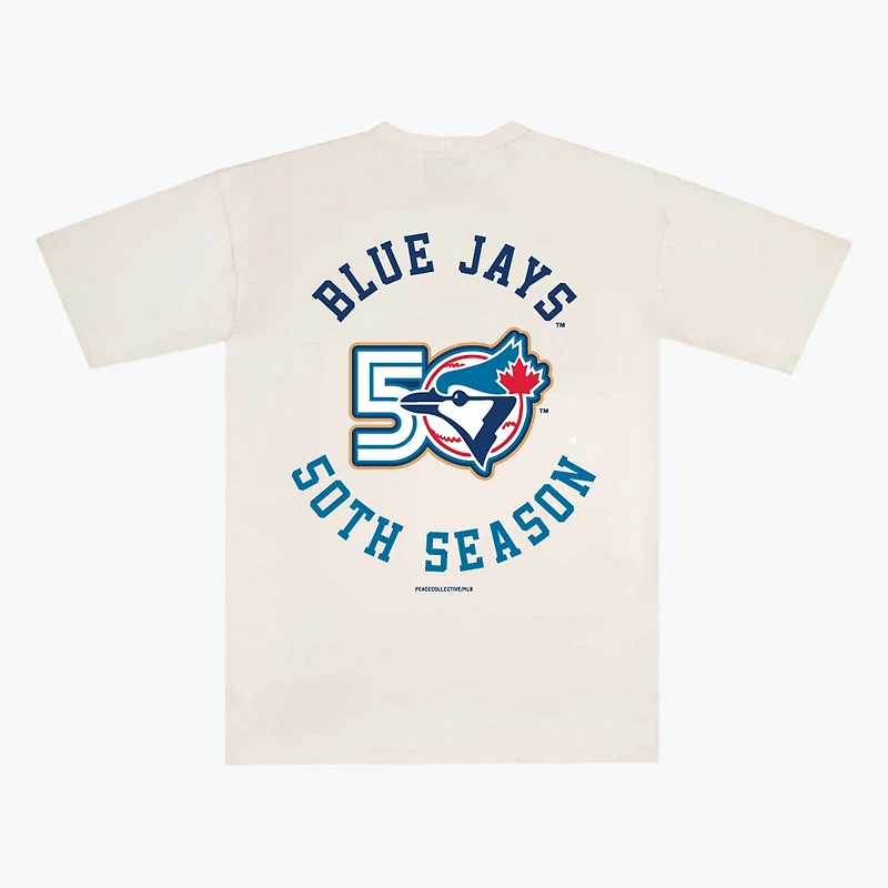 T-shirt unisexe Peace Collective couleur crème, édition spéciale 50e saison des Blue Jays de Toronto