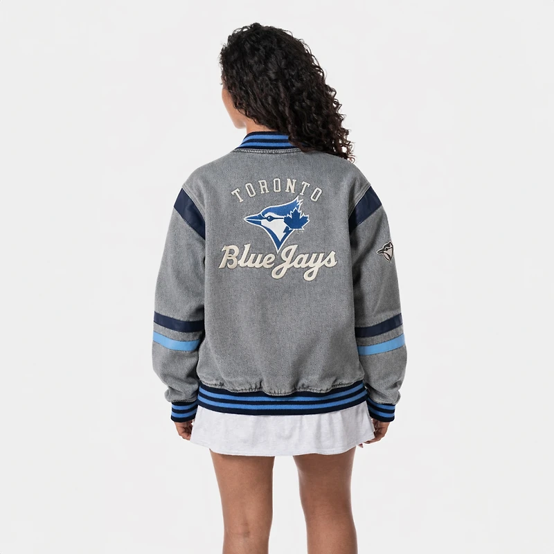 Veste bomber unisexe en denim The Wild Collective Toronto Blue Jays à fermeture éclair intégrale