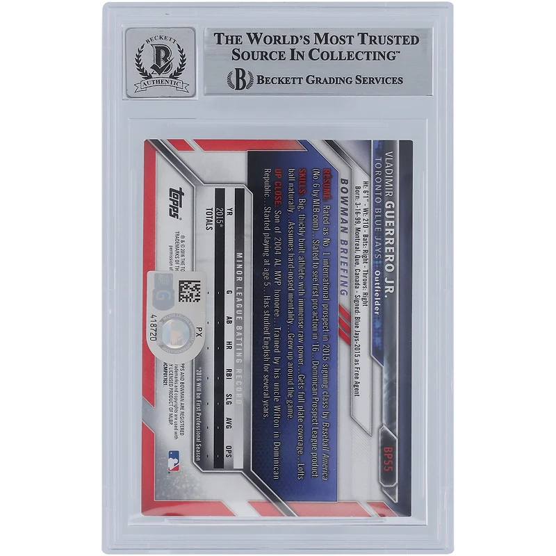 V106832 BluJay Vladimir Guerrero Jr. Toronto Blue Jays Autographié 2016 Bowman Prospects #BP55 Beckett Fanatics Witnessed Authenticated 10 Card Vladimir Guerrero Jr. AUT BWM TRADING CARDS 45839 AUTTRC CA01B01992 #1
