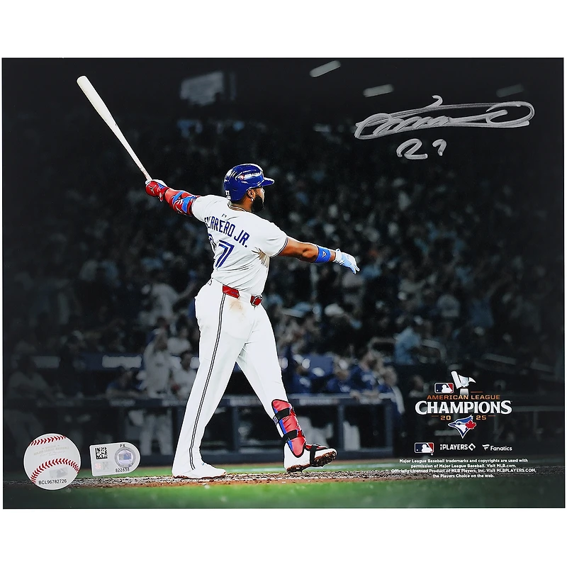 Photo dédicacée de Vladimir Guerrero Jr., des Blue Jays de Toronto (8 po x 10 po), célébrant ses coups de circuit en tant que champion de la Ligue américaine 2025