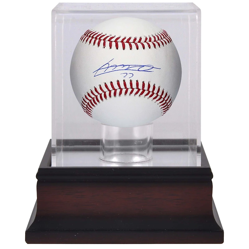 Baseball autographié par Vladimir Guerrero Jr. des Blue Jays de Toronto et vitrine de présentation de baseball en acajou