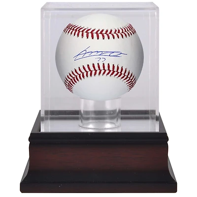 Baseball autographié par Vladimir Guerrero Jr. des Blue Jays de Toronto et vitrine de présentation de baseball en acajou