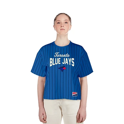 Women's New Era Blue Toronto Jays City Connect Multiplier Pinstripe Cropped T-Shirt