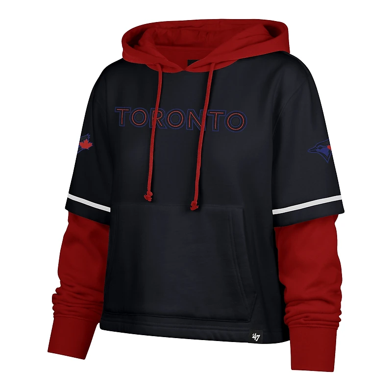 Sweat à capuche court bleu marine City Connect Trifecta '47 pour femme des Blue Jays de Toronto