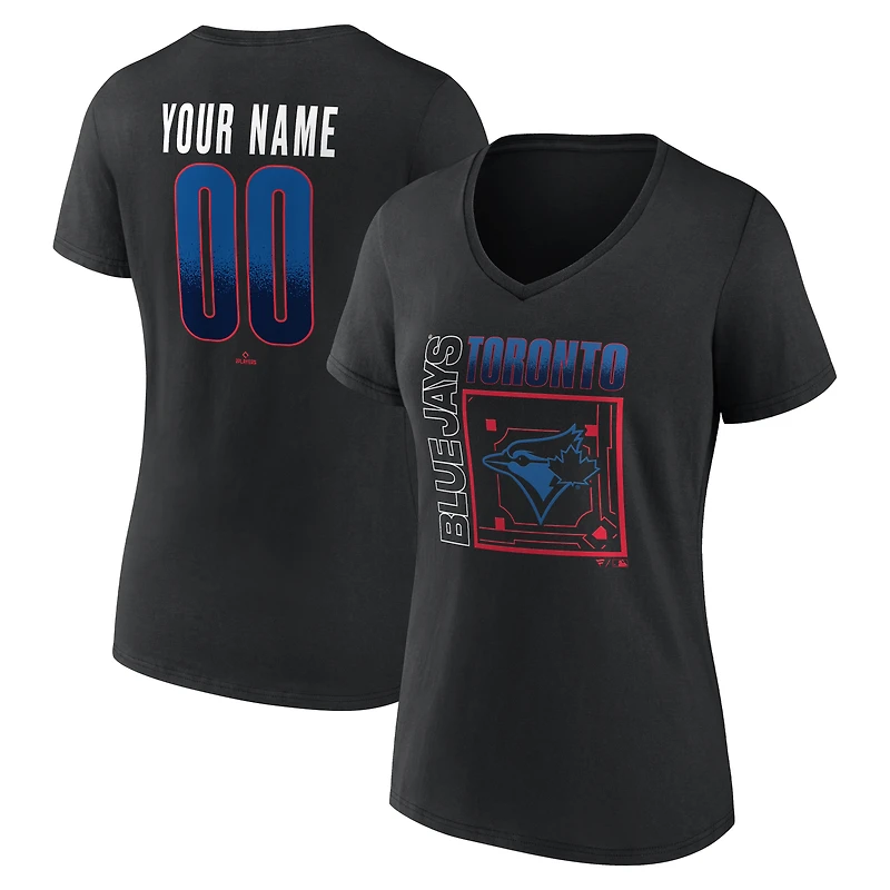 Women's Black Toronto Blue Jays Home Field Pop Personalized Name & Number V-Neck T-Shirt