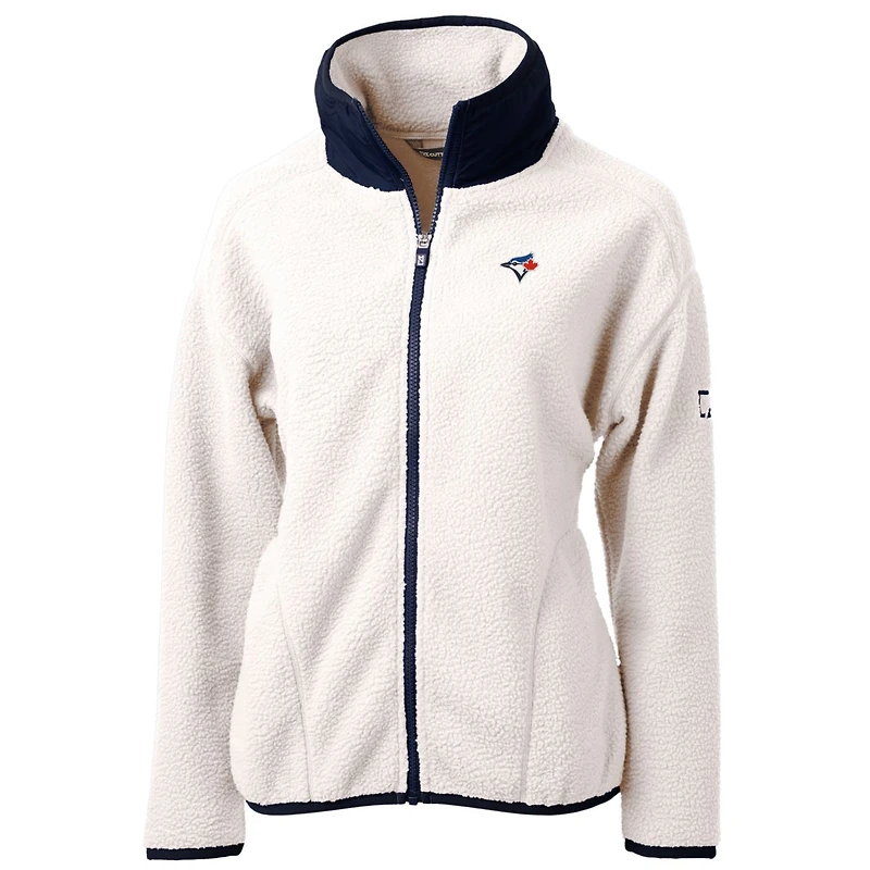 Veste polaire entièrement zippée Cascade Eco Sherpa pour femme, blanche/bleue marine, Cutter & Buck, des Blue Jays de Toronto