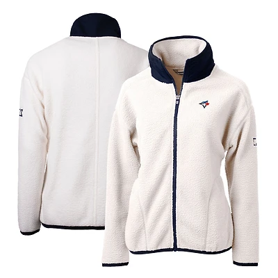 Veste polaire entièrement zippée Cascade Eco Sherpa pour femme, blanche/bleue marine, Cutter & Buck, des Blue Jays de Toronto