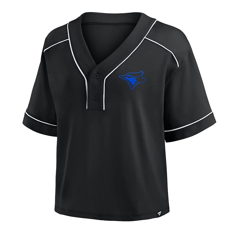 T-shirt court surdimensionné à col en V pour femme, motif Fanatics, noir, des Blue Jays de Toronto