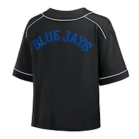T-shirt court surdimensionné à col en V pour femme, motif Fanatics, noir, des Blue Jays de Toronto